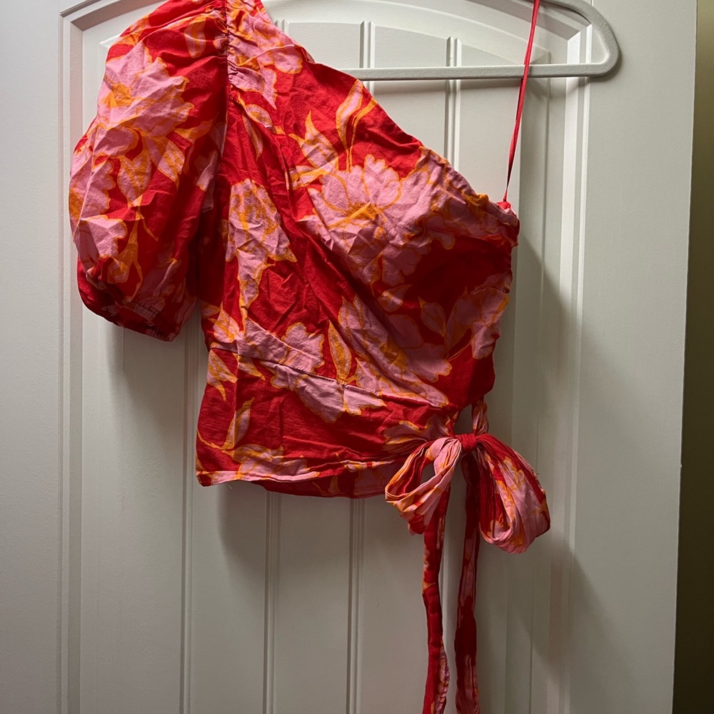 Floral One-Shoulder Top - Red and Pink